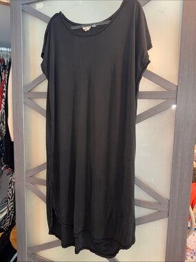 Molly Green Distressed Black Midi T-Shirt Dress Size L